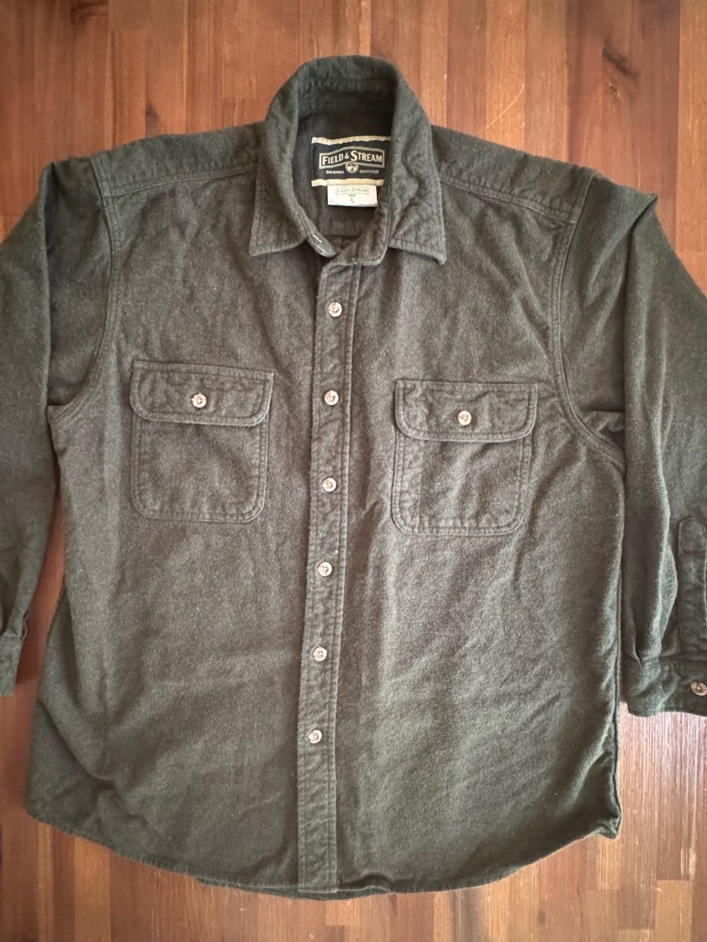 Field & Stream Mens L Forest Green Flannel Button Shirt Heavy Cotton